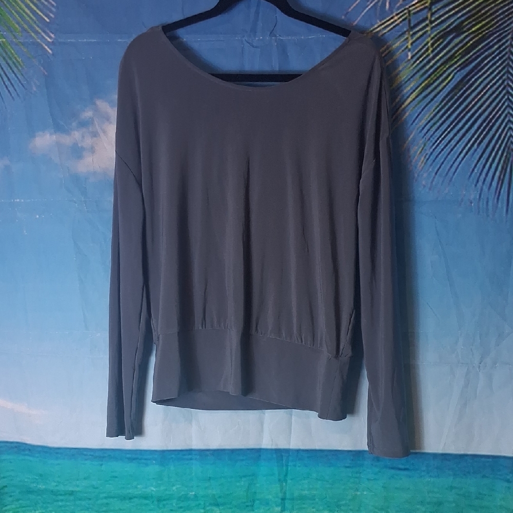 White House Black Market Slate Blue Long-Sleeve Boatneck Top